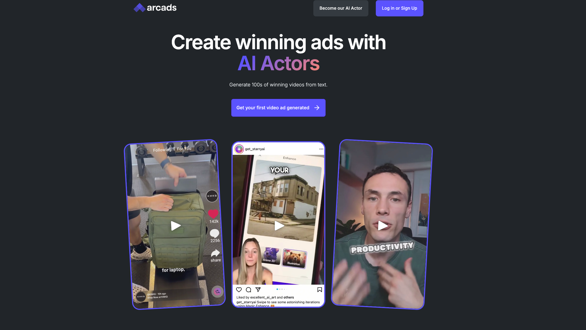 Arcads.ai landing page